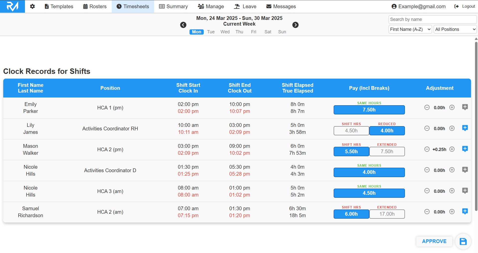Timesheets Screenshot